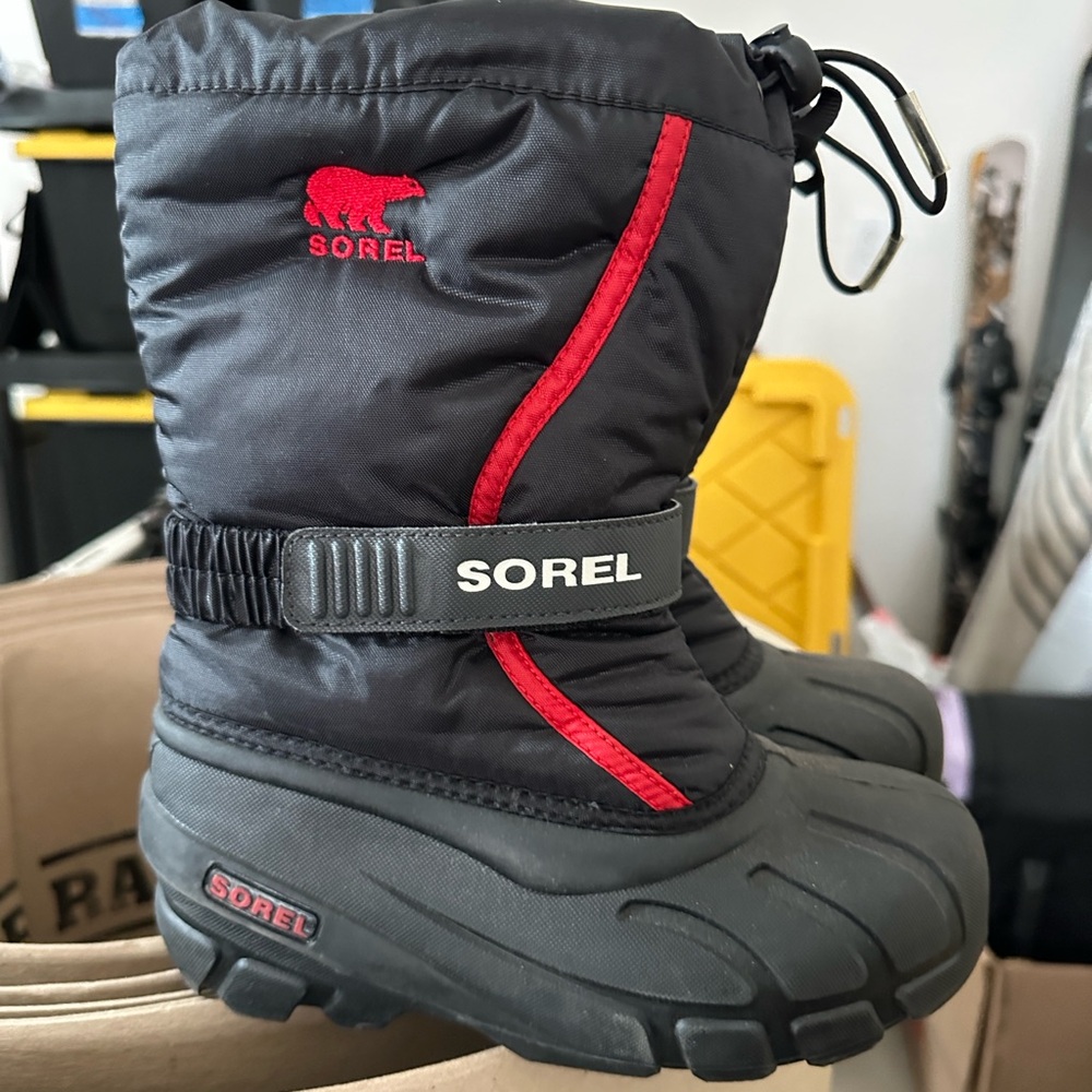 Sorel Kids Black and Red Snow Boots
